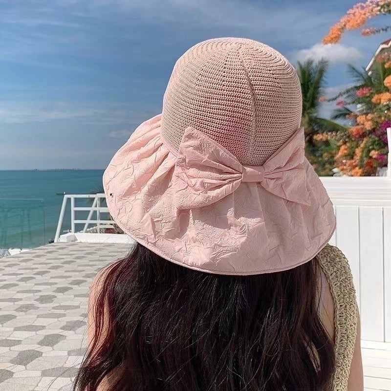 Women's Elegant Solid Color Bow Knot Big Eaves Sun Hat