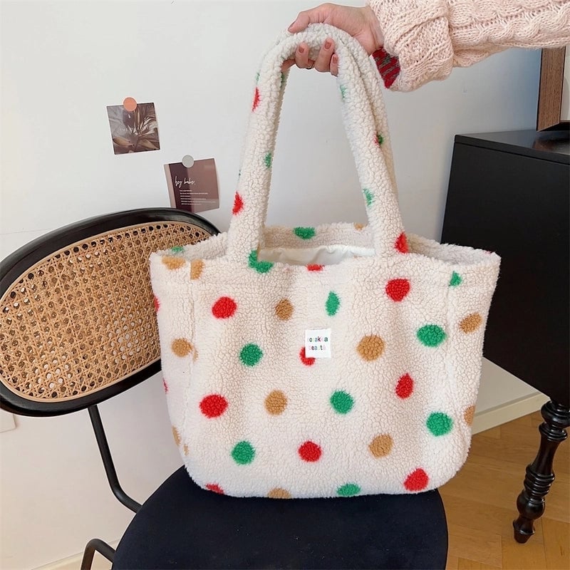Women's Medium Plush Color Block Streetwear Square Open Shoulder Bag