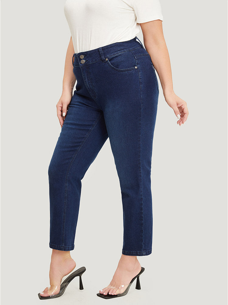 Very Stretchy High Rise Dark Wash Embroidery Back Jeans