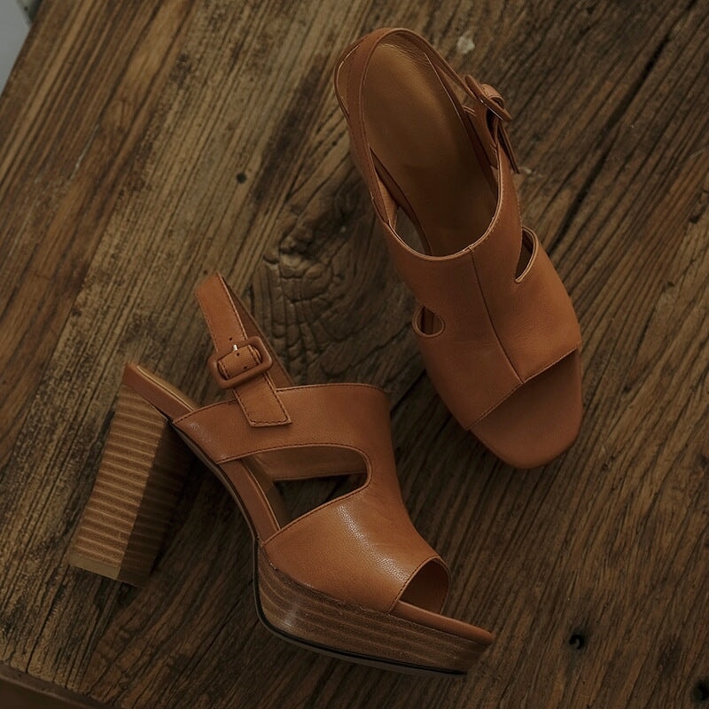 Leather 105mm Block Heel Gladiator Sandals in Black/Brown