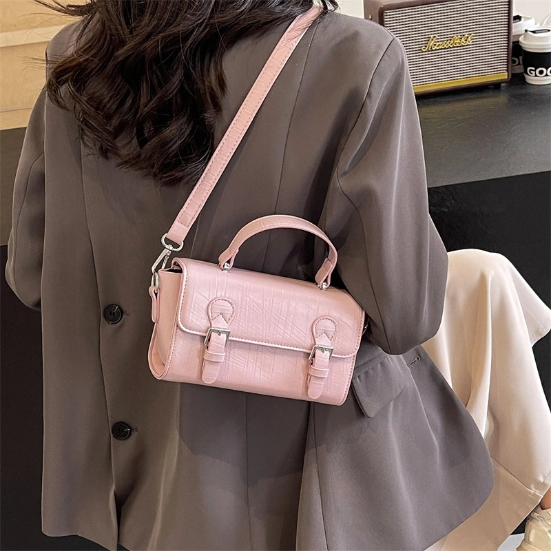 Women's Pu Leather Solid Color Classic Style Sewing Thread Zipper Flip Cover Handbag Crossbody Bag