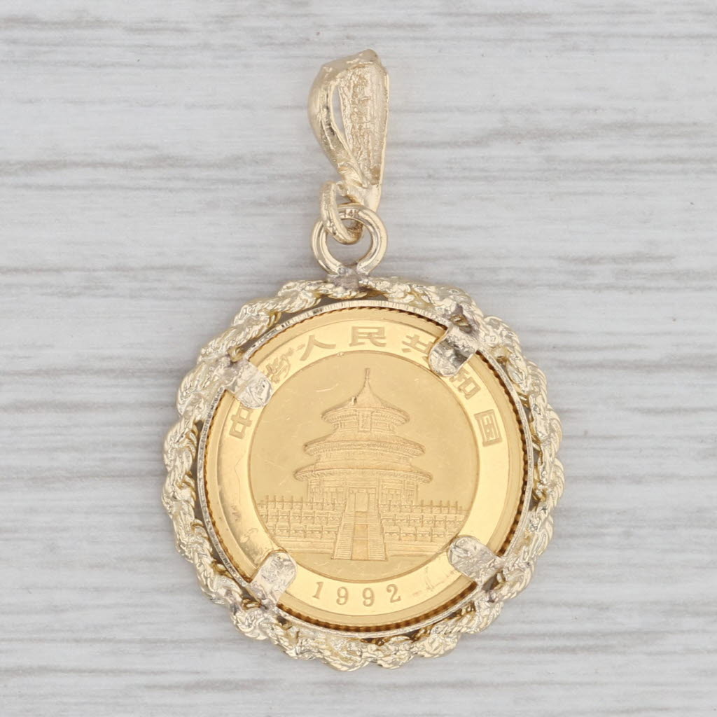 Authentic 1992 1/10oz Chinese Panda 5 Yuan Coin Pendant 14k 999 Fine Gold