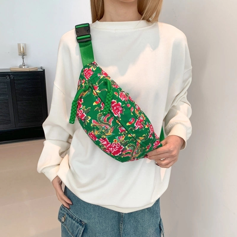 Women's Nylon Flower Vintage Style Classic Style Sewing Thread Square Zipper Shoulder Bag