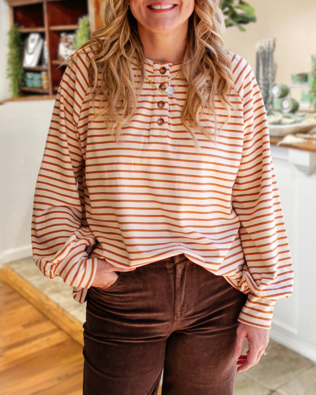 Vintage Striped Henley Top