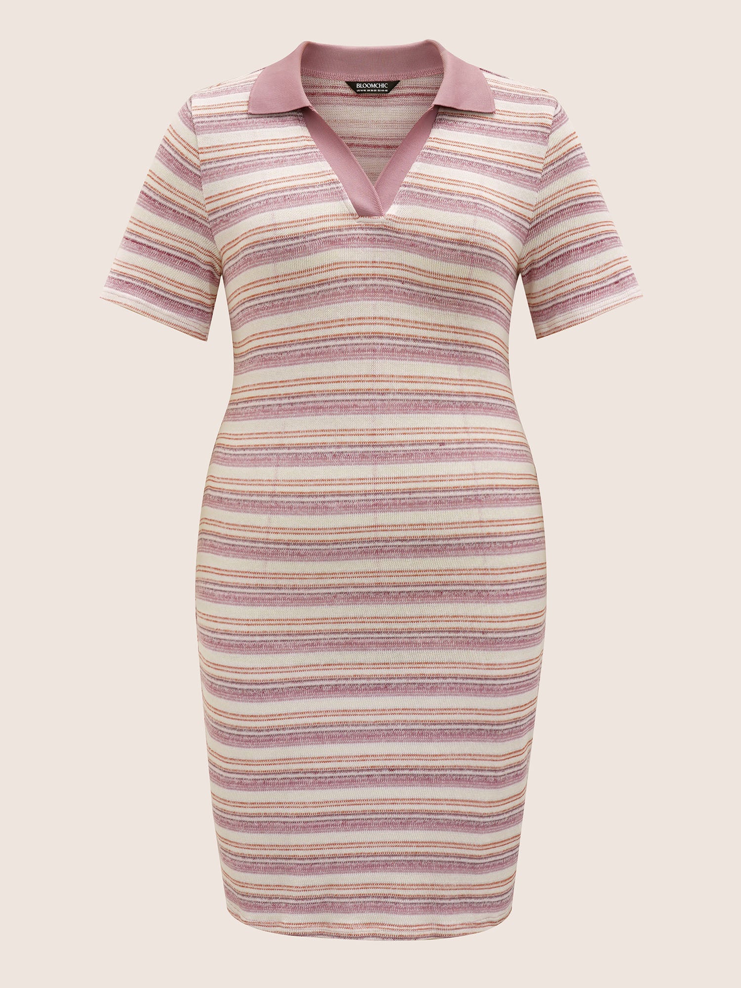 Polo Neck Striped Knit Midi Dress