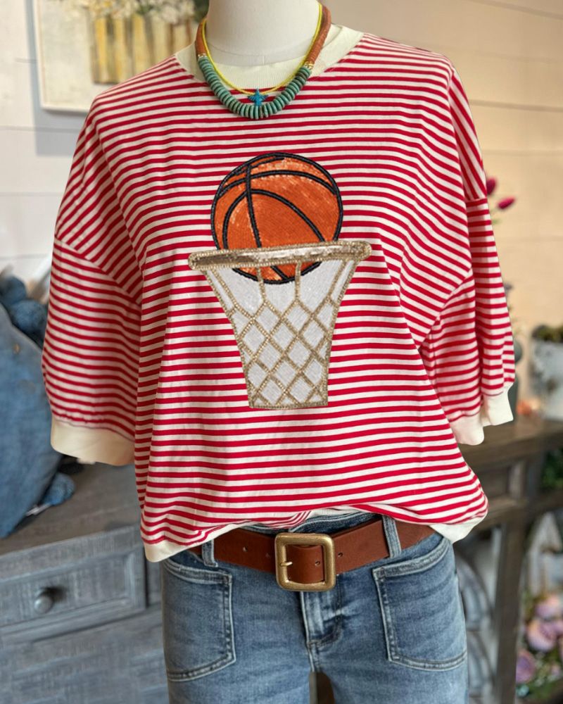 Basketball Embroidery Striped Tee