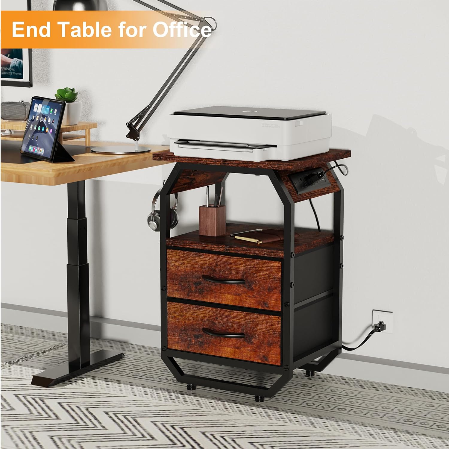 Bedside Table Nightstand with Charging Station