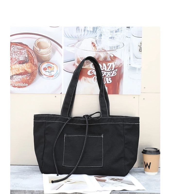 Women's Large Canvas Solid Color Basic Open Canvas Bag