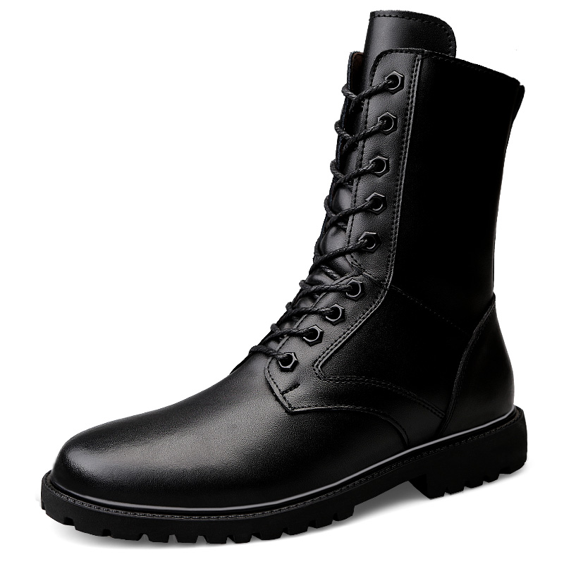 Getjiida Slip on Shoes Autumn Winter High-quality Black Motorcyclist Boot Men Fashion Platform Safety Boots Men High-top Leather Shoes Men Long Boots