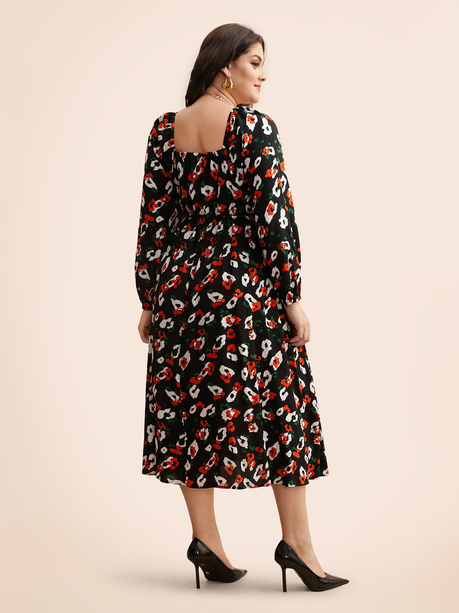 Square Neck Animal Print Keyhole Dress