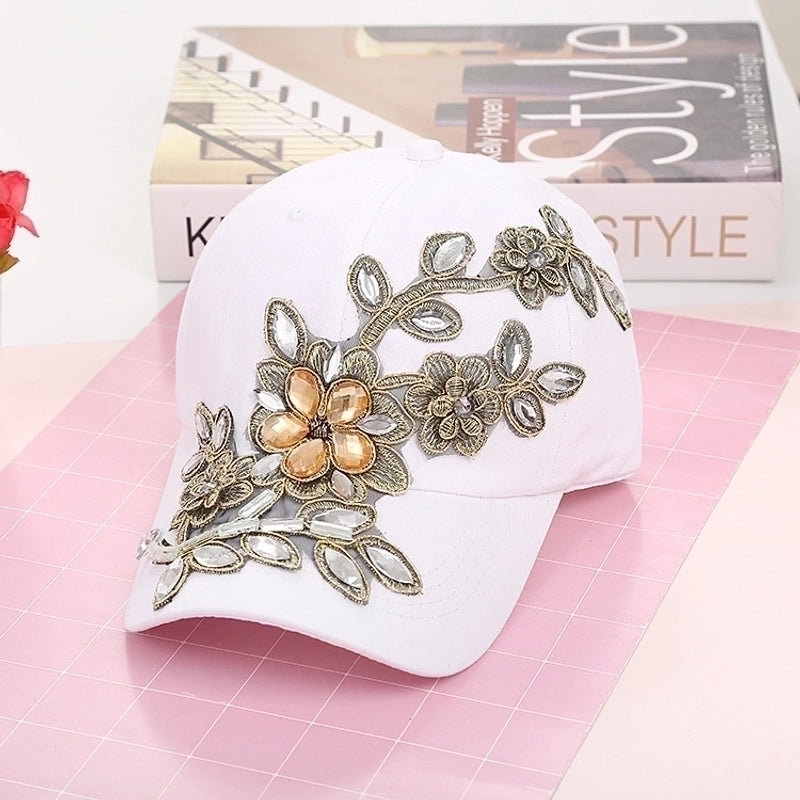 Women's Hip-hop Exaggerated Streetwear Flower Rhinestone Curved Eaves Baseball Cap