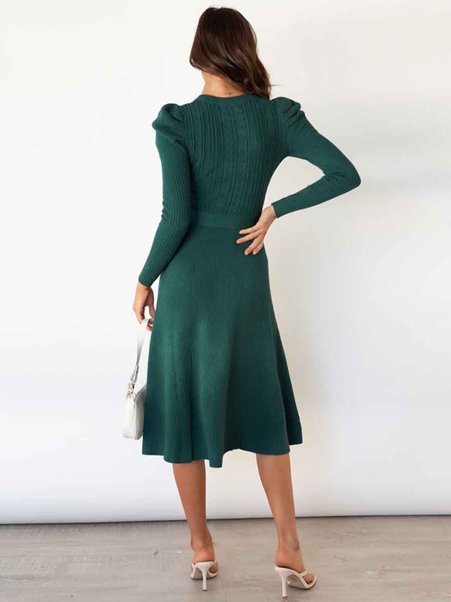 Bubble Sleeve Belt Knit Dress (5 colors)