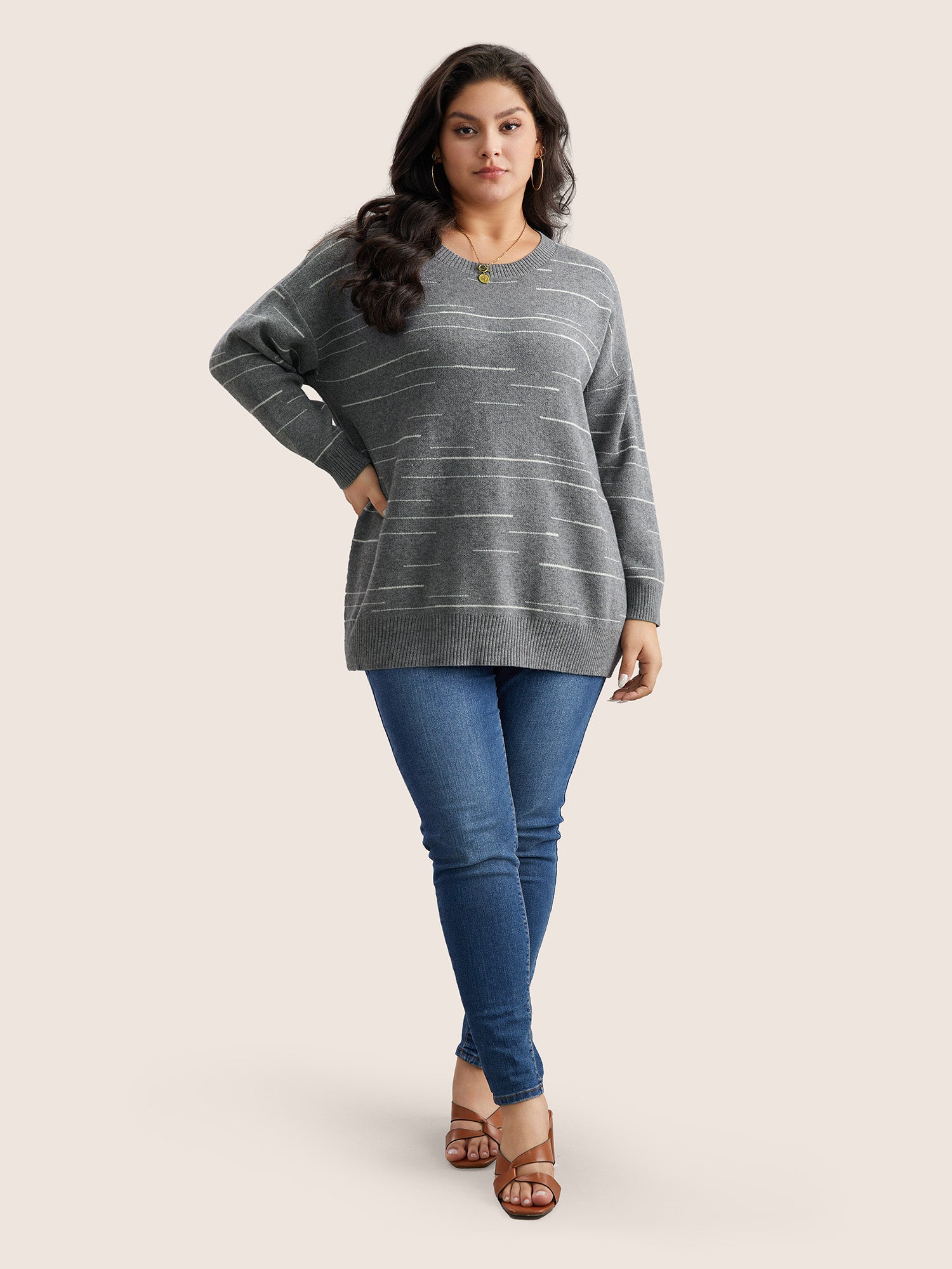 Supersoft Essentials Asymmetrical Striped Round Neck Pullover