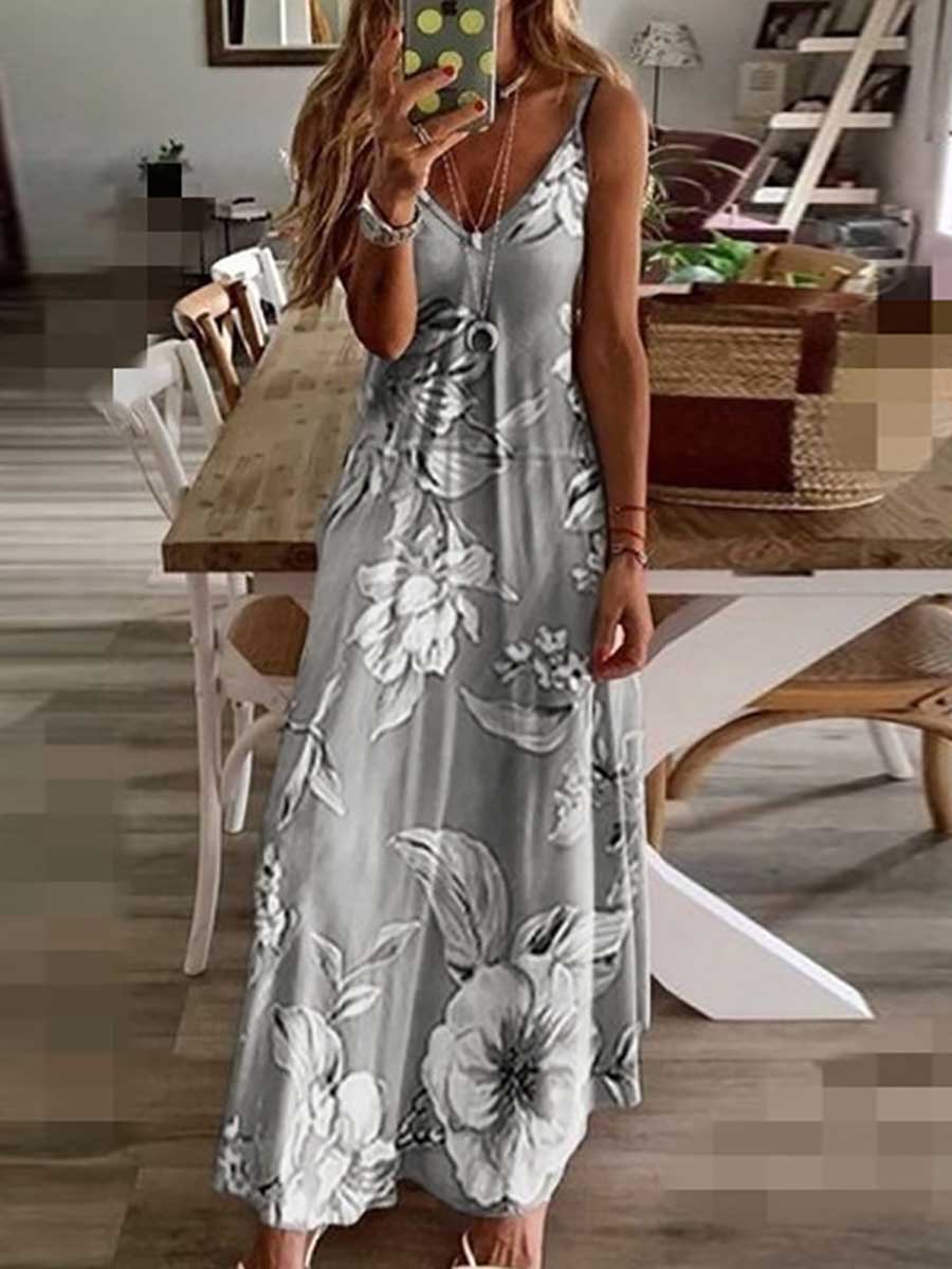 Slim Long Floral Halter Dress