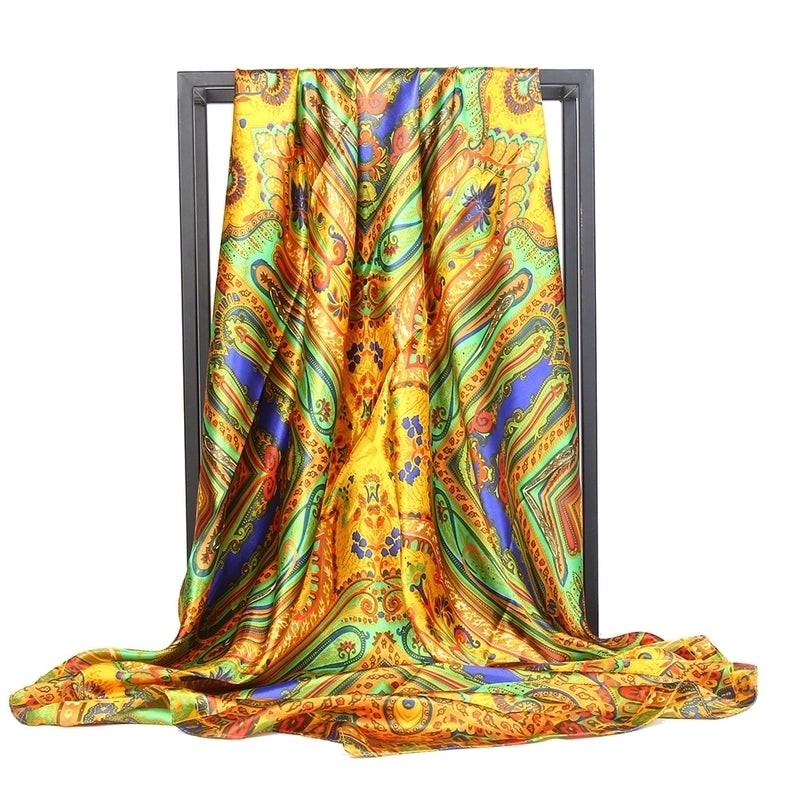 Women's Minimalist Cashew Nuts Satin Printing Silk Scarf Kerchief