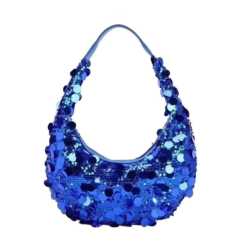 Women's Medium Sequin Solid Color Sexy Classic Style Crescent Shaped Zipper Underarm Bag