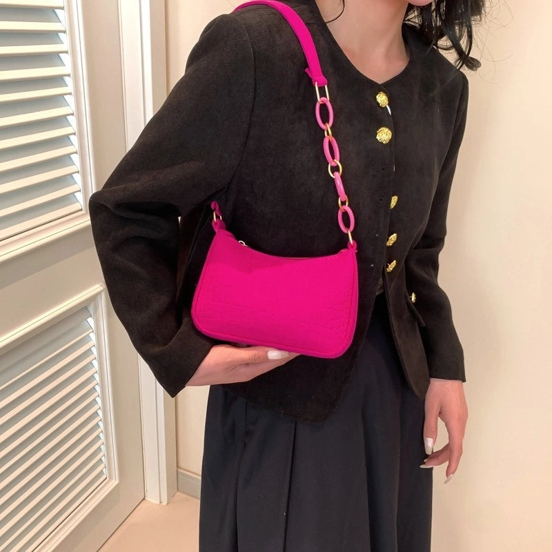 Women's Small Cloth Solid Color Basic Vintage Style Zipper Underarm Bag