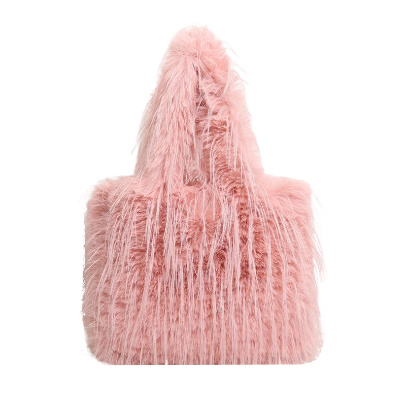 Large Capacity Plush Bag Women's Western Style Tassel Shoulder Bag Tote Bag Furry Bag
