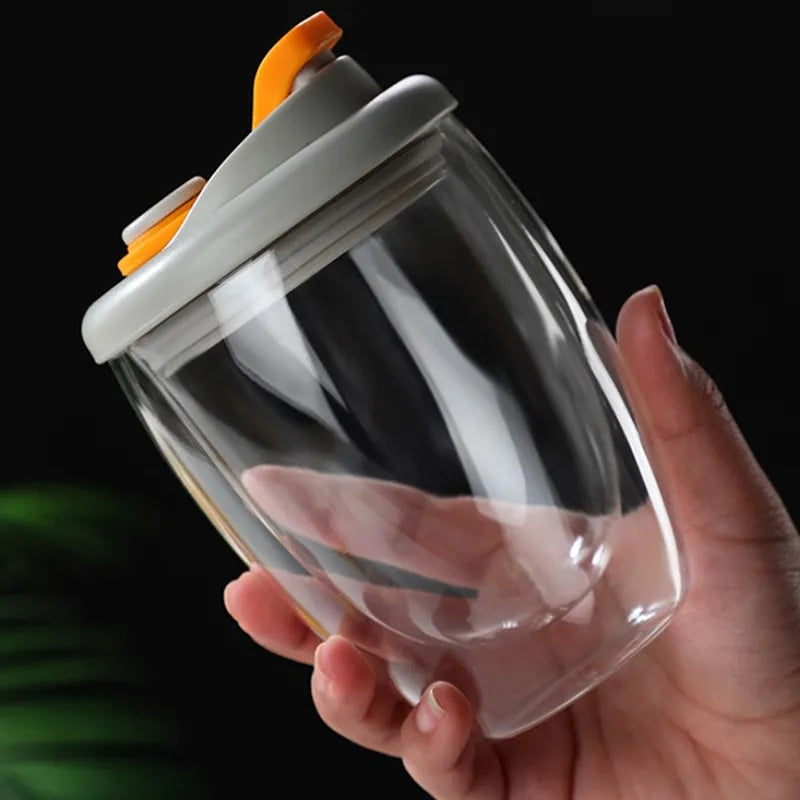 DUAL LAYER TRAVEL GLASS MUG WITH LID