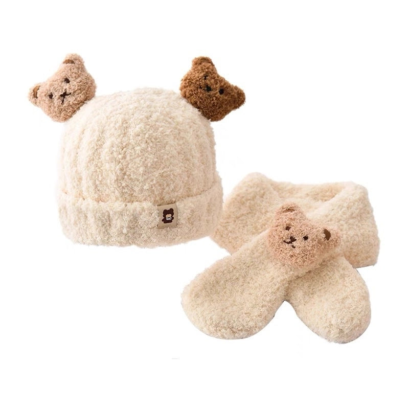 Baby's Autumn And Winter Hat Scarf Suit Cute Super Cute Baby Children's Fluffy Hat Girls' Winter Warm Wool Hat