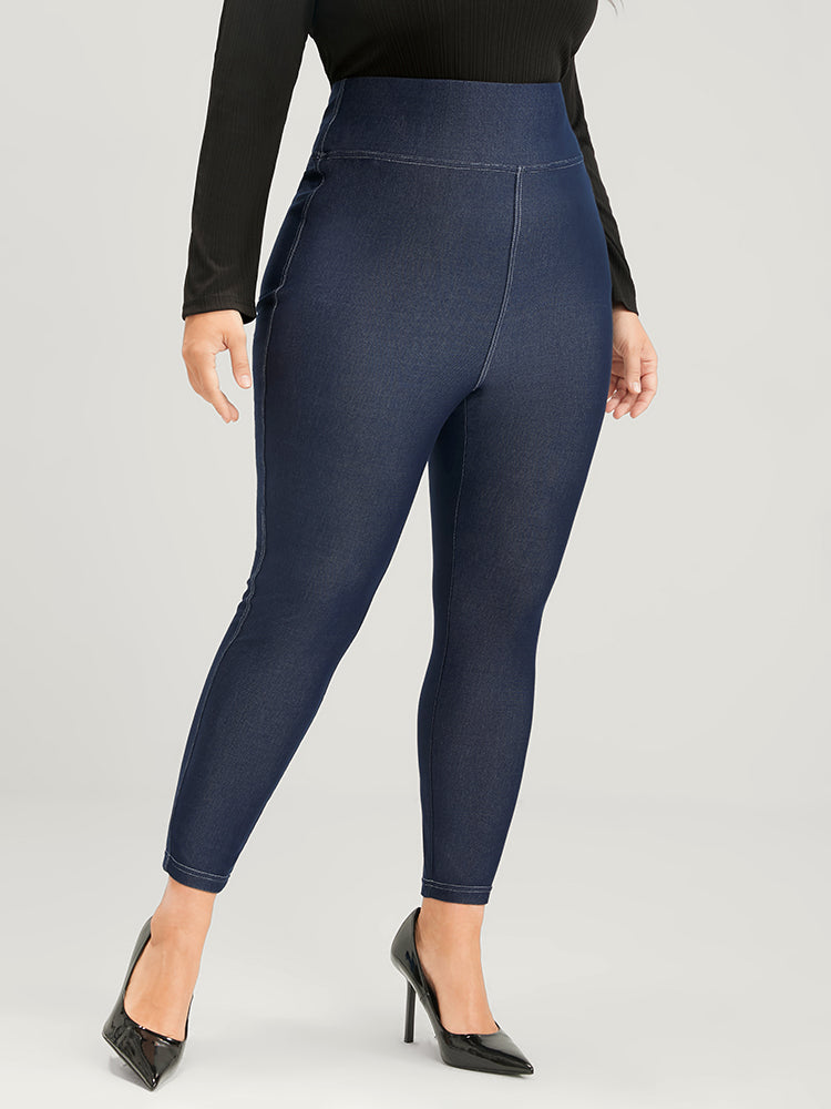 Solid Stitch Detail Wideband Waist  Leggings