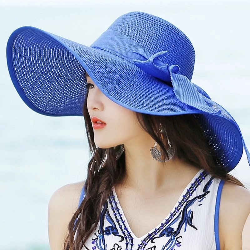 Women's Basic Vacation Pastoral Solid Color Bowknot Big Eaves Sun Hat