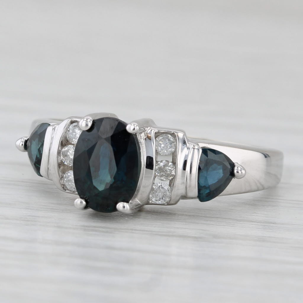 1.69ctw Oval Blue Sapphire Diamond Ring 14k White Gold Size 6