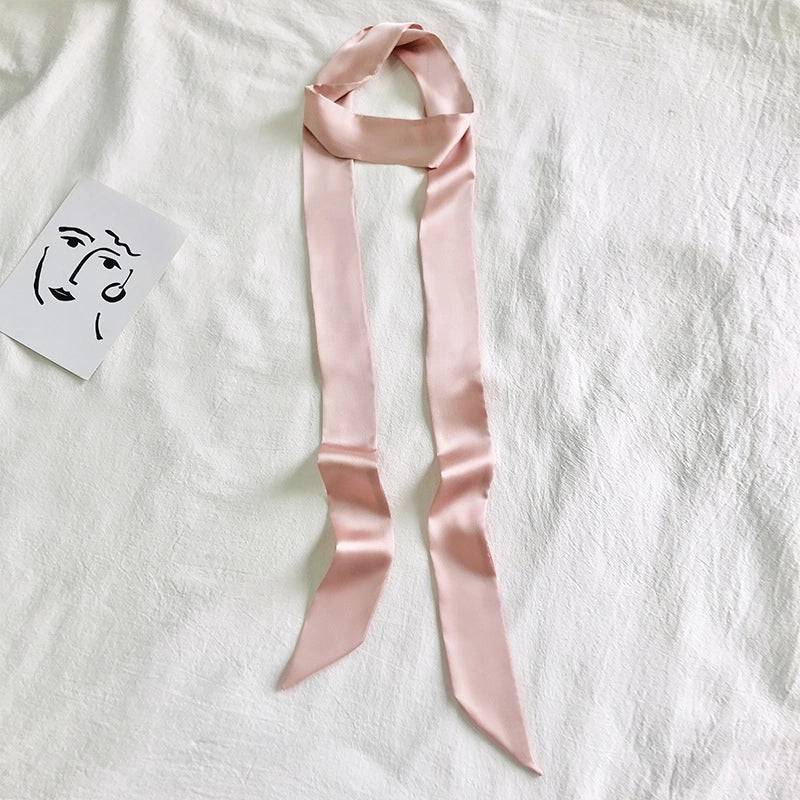 Solid Color Slender Narrow Silk Scarf Ribbon Tie Bag Handle Silk Scarf Tie Hair Small Ribbon Decoration Scarf Hair Belt Scarf