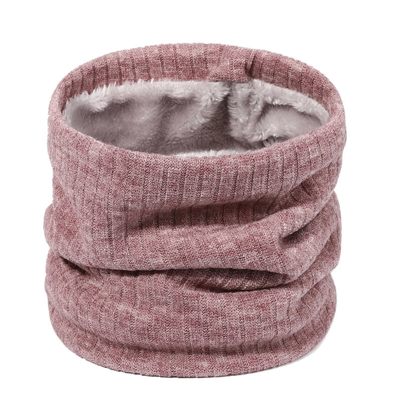 Autumn And Winter New Spot Knitted Scarf Men And Women Plus Velvet Warm Pullover Scarf Vertical Stripe Solid Color Knitted Collar