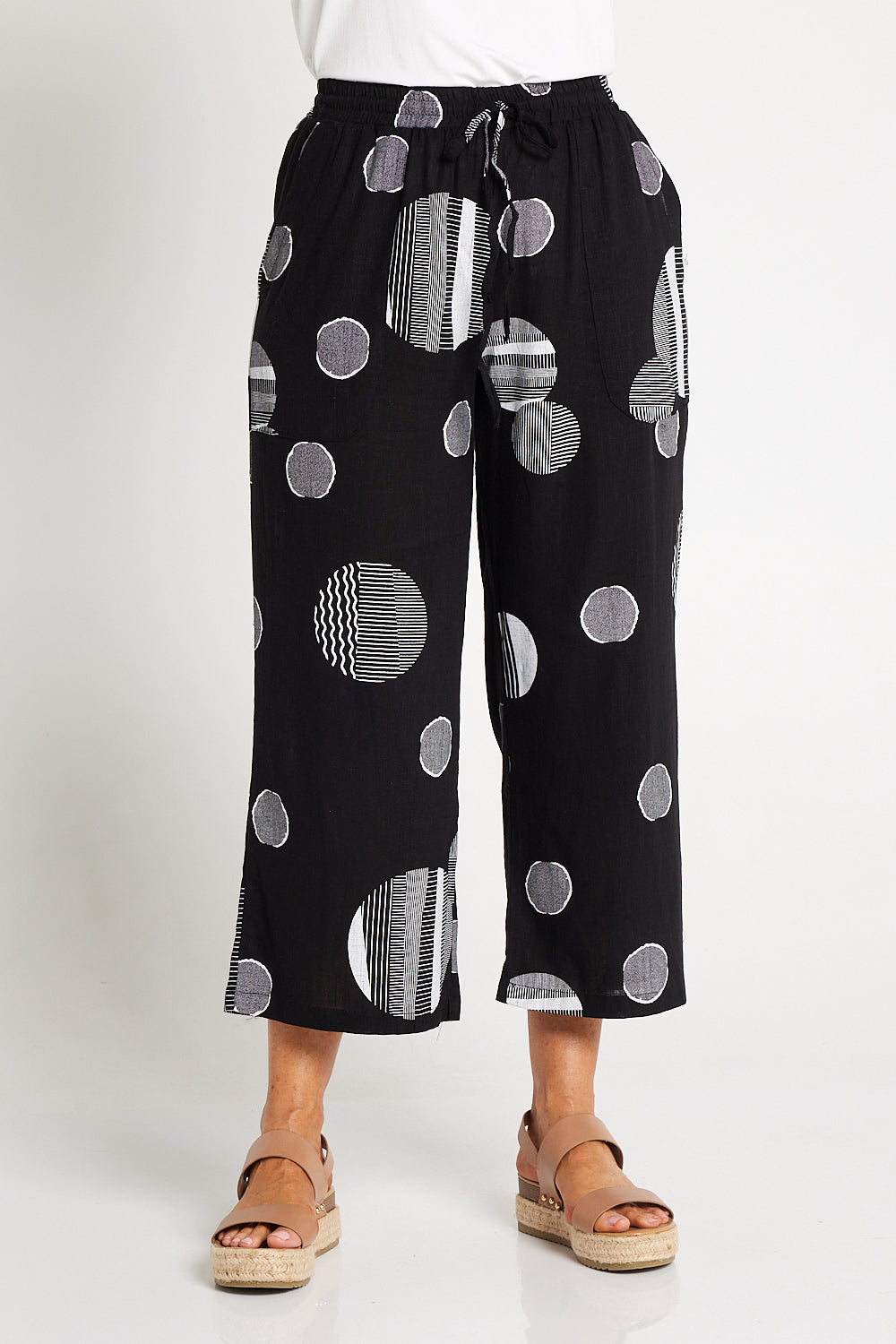 Aiko Linen Pants - Black Circle Print