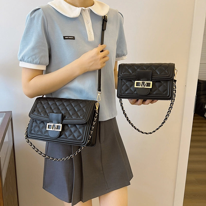 Women's Medium Pu Leather Solid Color  Basic Classic Style Square Flip Cover Crossbody Bag
