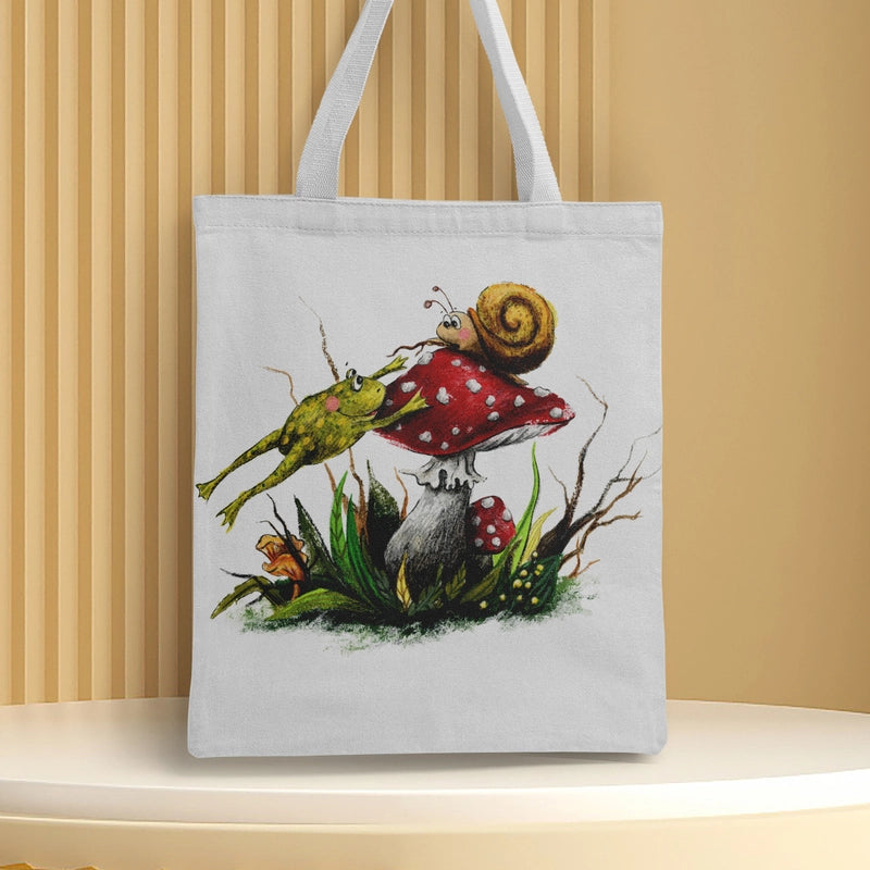 Women's Medium Canvas Frog Basic Classic Style Square Open Canvas Bag