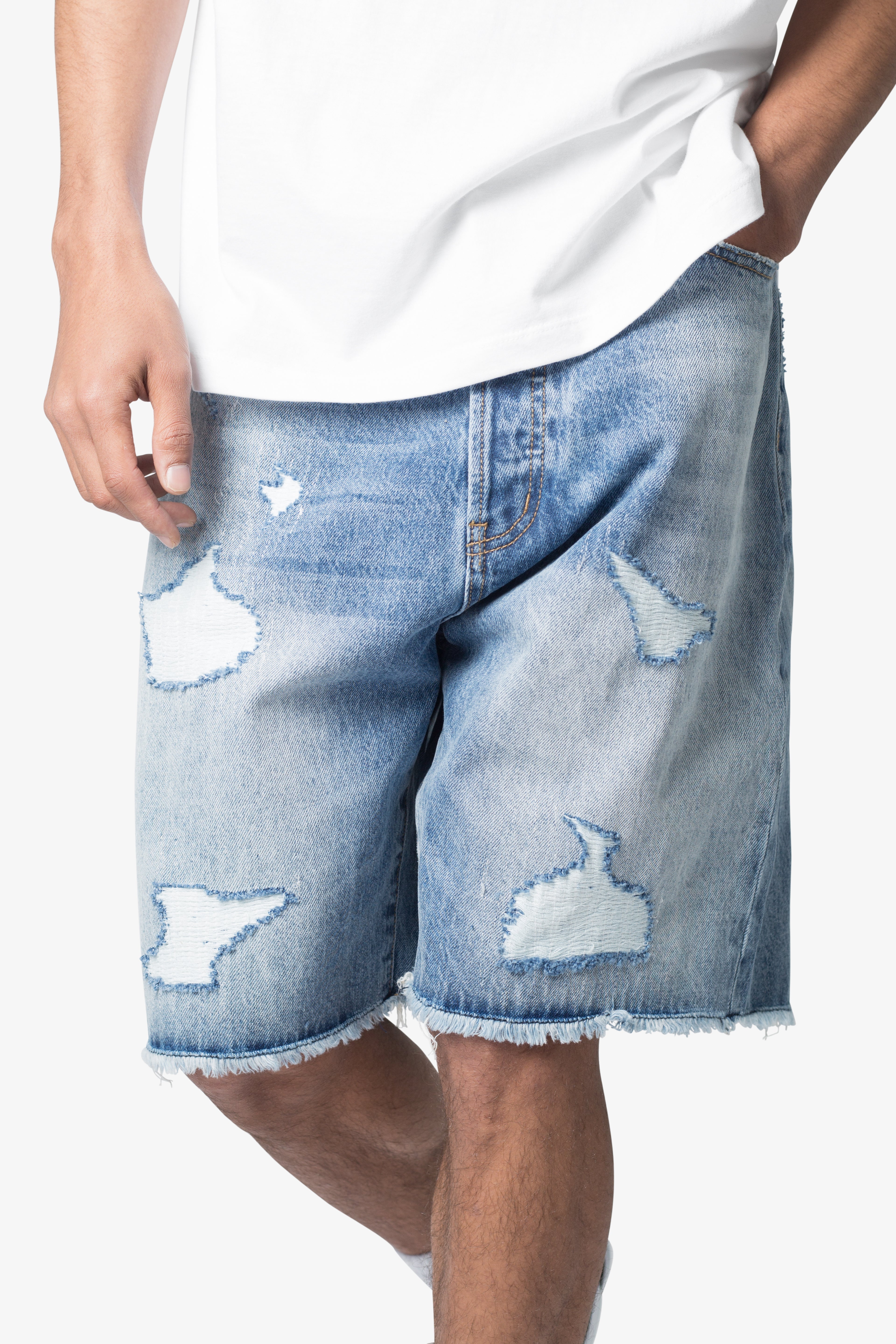 Baggy Rip Denim Shorts - Vintage Blue