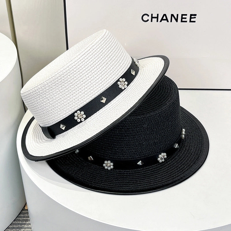 Women's Minimalist Flower Flat Eaves Straw Hat