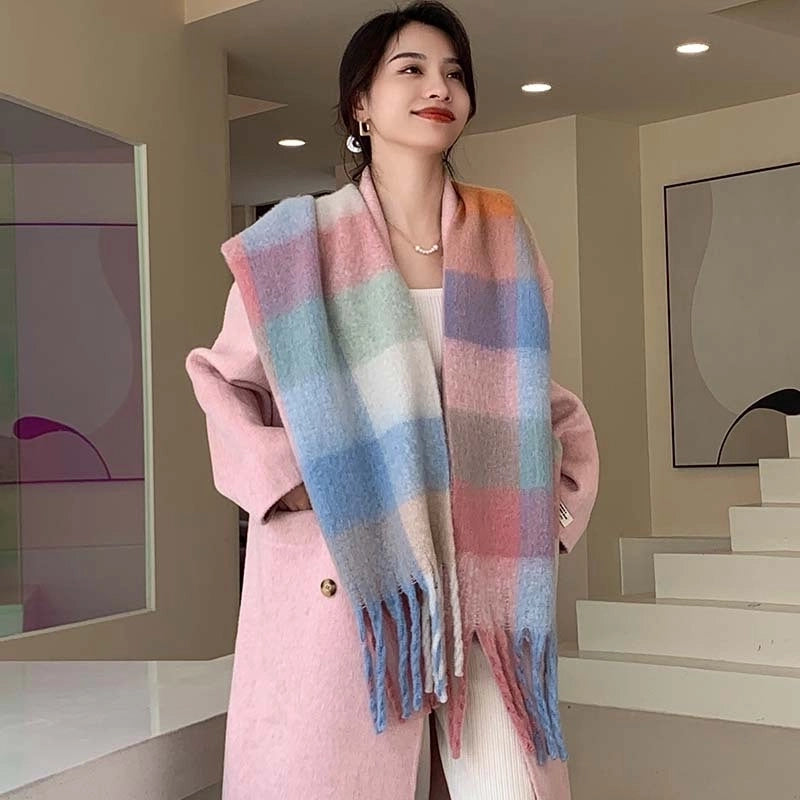Popular Spring And Winter AC Scarf Warm Thickened Color Plaid Scarf Scarf Shawl Fashionable Western Style Outer Wear