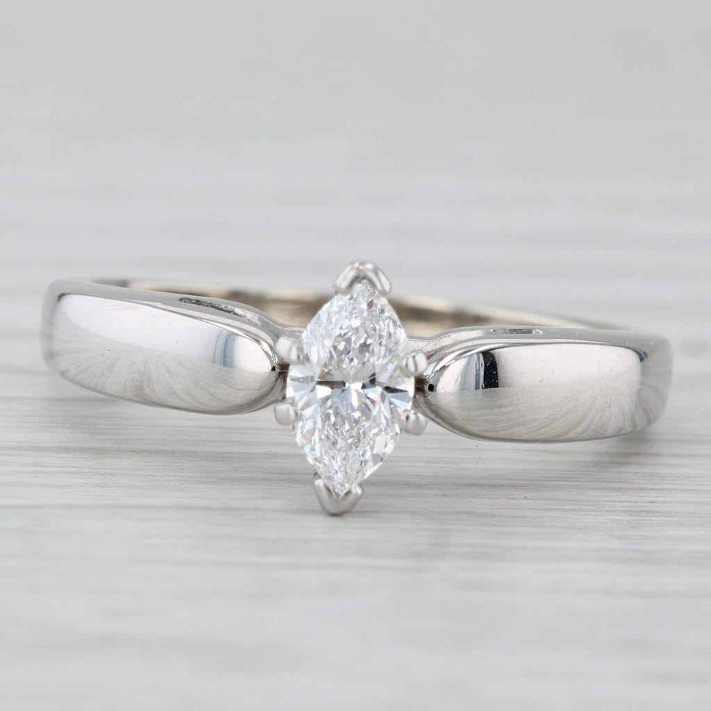 0.52ct Marquise Diamond Solitaire Engagement Ring 14k White Gold Size 9 GGL GIA