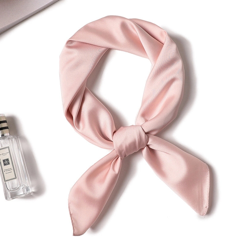 Simple Solid Color Scarf Women's Silk Small Square 70cm Basic Matching Shirt Professional Scarf Tie Hair