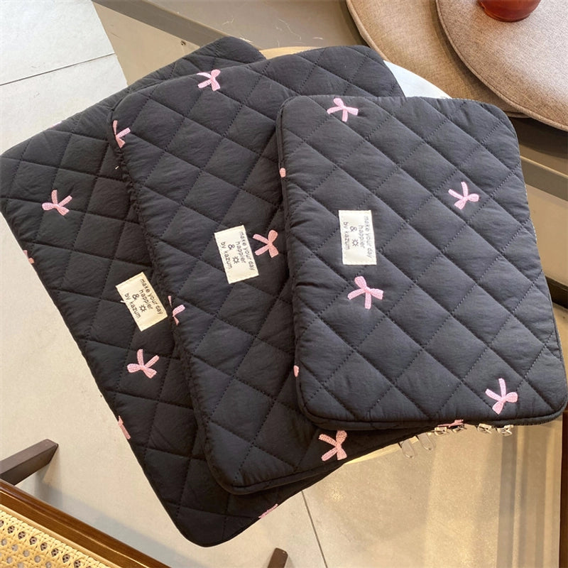 Women's Medium Nylon Bow Knot Cute Square Zipper Laptop Bag