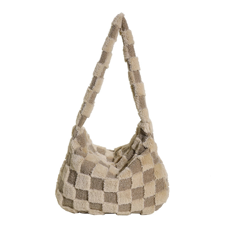 Women's Autumn&winter Plush Color Block Streetwear Square Zipper Shoulder Bag Underarm Bag