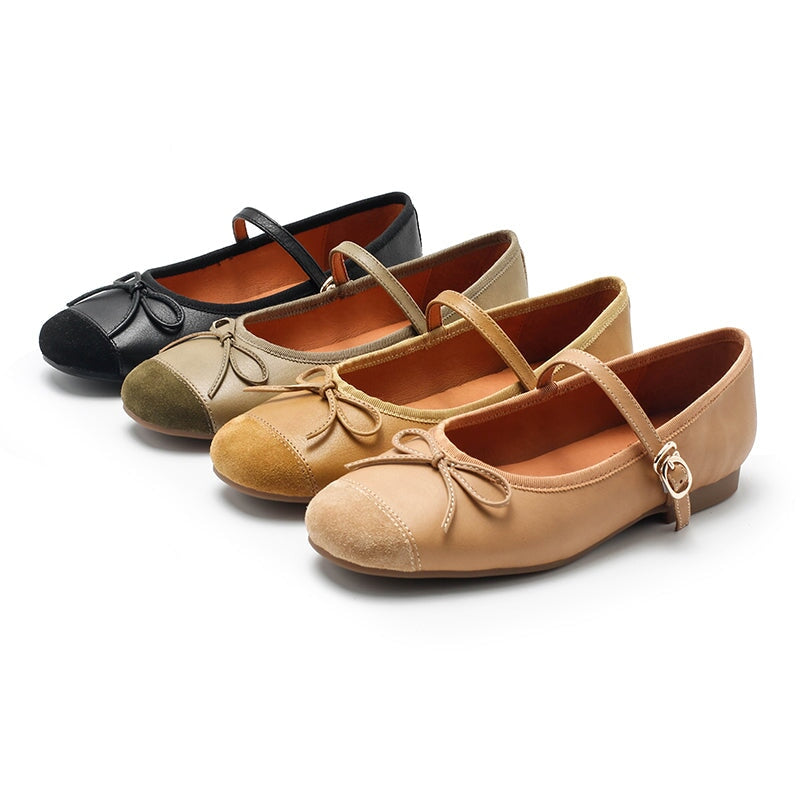 Handmade Sheepskin Women's Michaela Mary Jane Flats in Khaki/Green/Apricot/Black