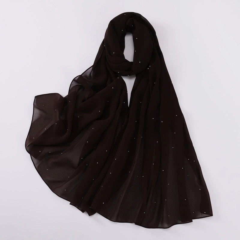 New Pearl Chiffon Long Scarf Gypsophila Hot Drilling Scarf Hui Scarf Middle East Turban Muslim Hijab