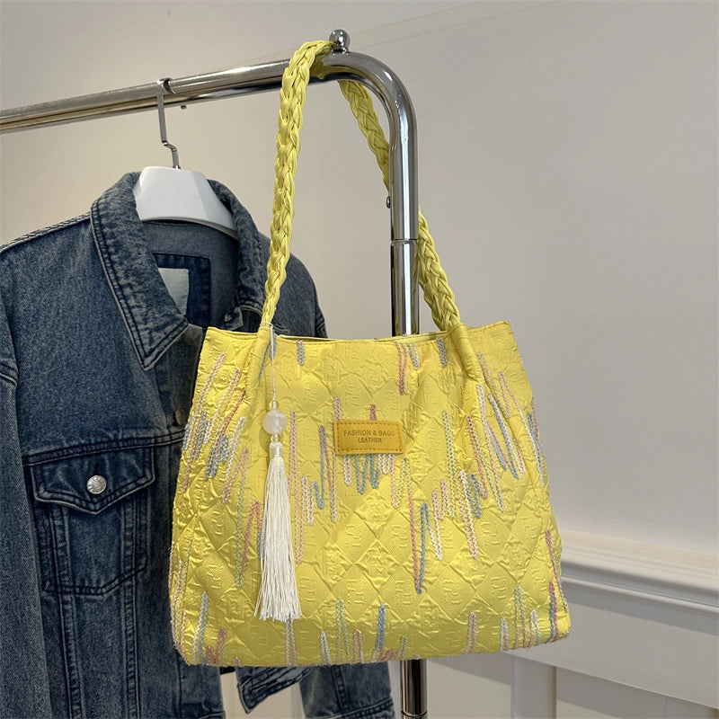 Women's Medium Canvas Solid Color Preppy Style Classic Style Square Zipper Shoulder Bag