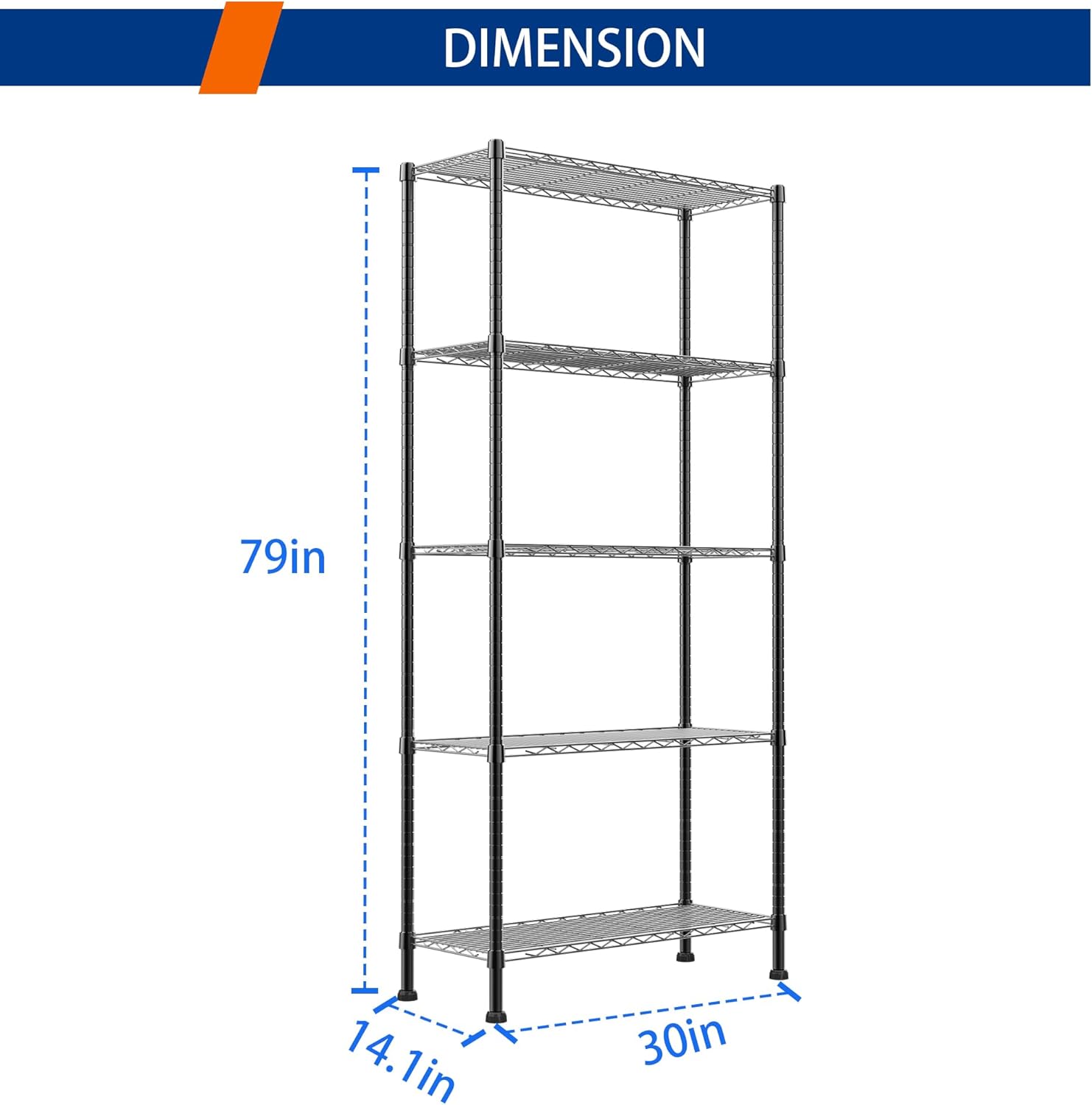REGILLER 5-Wire Shelving Metal Storage Rack Adjustable Shelves,Standing Storage Shelf Units for Laundry Bathroom Kitchen Pantry Closet(Black,11.8