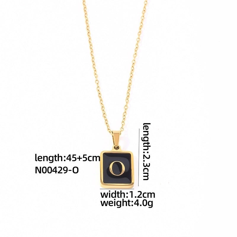 304 Stainless Steel K Gold Plated Minimalist Plating Inlay Letter Rectangle Shell Pendant Necklace