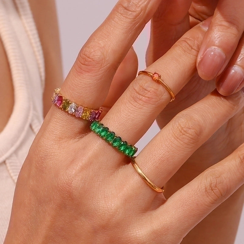 Lady Round Stainless Steel Plating Inlay Zircon 18k Gold Plated Rings