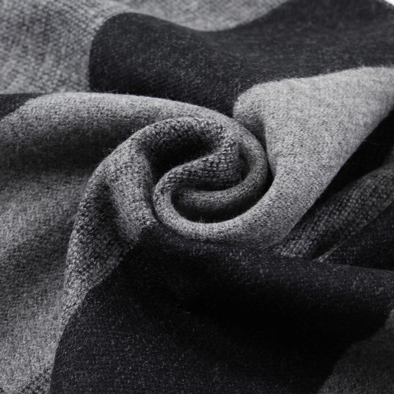 Middle-aged And Elderly Men's Scarf Winter Warm Thick Brushed Striped Scarf Men's Cotton Grandpa Gift Scarf