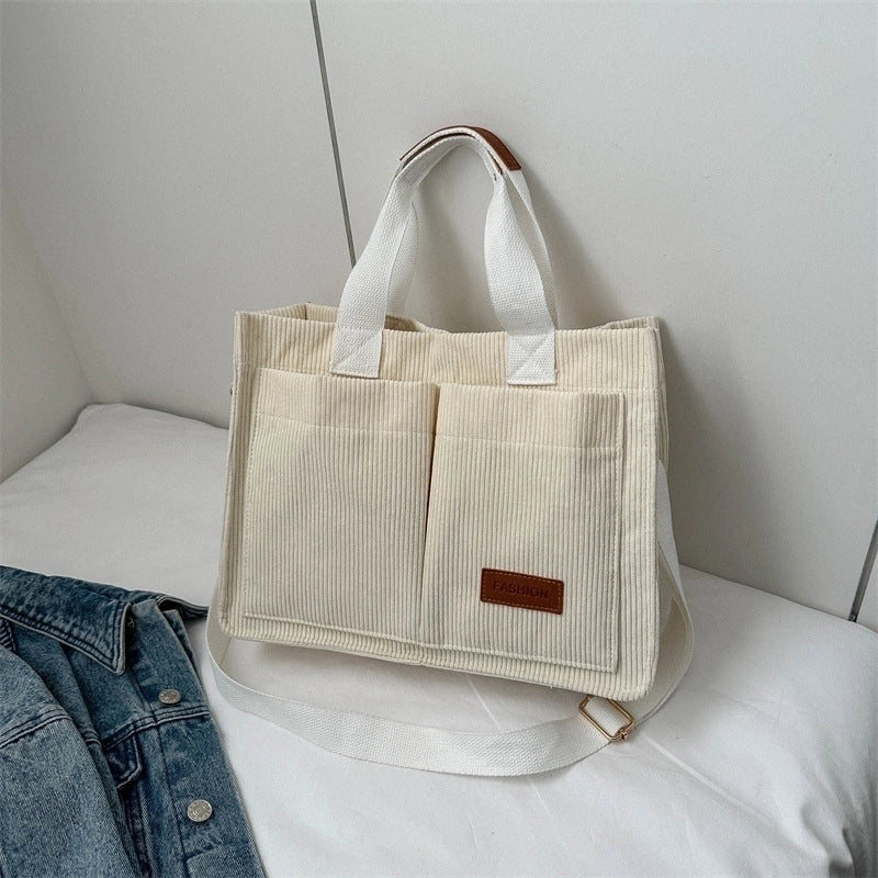Women's Large Corduroy Solid Color Elegant Square Magnetic Buckle Handbag Tote Bag Crossbody Bag