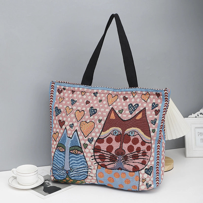 Women's Medium Canvas Animal Vacation Square Zipper Canvas Bag