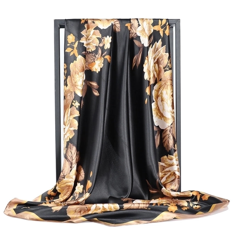 Women's Casual Minimalist Tree Feather Flower Satin Printing Silk Scarf