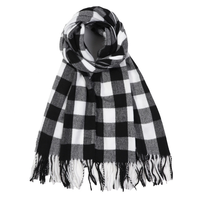 Simple  Fashion Warm Scarf Color Matching Chessboard Plaid Men's And Women's Tassel Plaid Cashmere-like Autumn And Winter Shawl